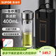 蘇泊爾（SUPOR）一鍵開(kāi)蓋玻璃杯雙層防燙茶水分離男士泡茶車(chē)載水杯便攜商務(wù)禮盒裝 【抗菌/一鍵開(kāi)蓋】流光銀400ml茶濾款-送禮盒