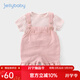 JELLYBABY女寶寶夏裝一歲童裝小嬰兒衣服女孩背帶褲兩件套洋氣女童夏季套裝 藕粉 90 cm