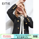 愛(ài)特愛(ài)（EITIE）秋冬新款職業(yè)通勤氣質(zhì)翻領(lǐng)雙排扣修身顯瘦連衣裙6007734 黑色 M 160