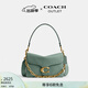 蔻馳（COACH）奧萊女士女包CHAIN TABBY鏈帶單肩包斜挎包腋下包高級感 黃銅色硬件/灰綠色