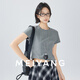 美洋（MEIYANG）瘦瘦T 顯瘦圓領(lǐng)彈力修身百搭短袖女士上衣時(shí)尚休閑透氣柔軟T恤女 中灰色 XL