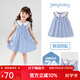JELLYBABY[7A抗菌]女童裙子夏季法式娃娃領(lǐng)寶寶洋氣公主裙潮兒童連衣裙純棉 藍色 【7A抗菌】 120