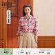 Teenie Weenie小熊女裝襯衫秋季休閑復古時(shí)尚格紋長(cháng)袖襯衣 紅色 M