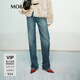 MO&Co.牛仔褲RECTO設計師聯(lián)名高腰直筒后腳口破洞復古摩安珂 牛仔藍色 S 26