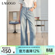 LAGOGO理想褲寬松顯瘦牛仔褲女拉谷谷2025年春季新款淺色闊腿褲 淺牛仔藍 M