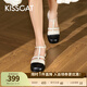 接吻貓KISSCAT20新款撞色小香風(fēng)后空鞋法式粗跟包頭涼鞋女KA54319-11 淺奶白色/黑色 37
