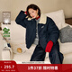 茵曼2025冬季女裝新款三防毛絨翻領(lǐng)花苞羽絨服防風(fēng)寬松短款外套 深寶藍 L 168-172cm /121-130斤