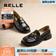 百麗（Belle）海鷗米色樂(lè )福鞋女皺皮商場(chǎng)同款通勤百搭鞋D7D1DAA5預售 黑色 36 (230mm)