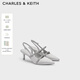 CHARLES&KEITH亮鉆一字帶尖頭包頭復古高跟涼鞋婚鞋子女鞋生日禮物CK1-61720199 Light Grey淺灰色 38
