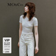 MO&Co.圓領(lǐng)短袖修身收腰短款露臍彈力T恤上衣時(shí)髦洋氣上裝女摩安珂 本白色 S 160