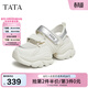 他她（TATA）云朵老爹鞋涼鞋厚底網(wǎng)面透氣女休閑運動(dòng)鞋秋DWGE1BH4 米白/銀 36