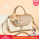 袋鼠卡拉正品女士包包2026春季新款單肩包斜挎包手提包女包時(shí)尚百搭小包 米白色（手包+卡包+禮盒）