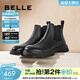 百麗（Belle）休閑切爾西靴男潮酷街頭套腳休閑短靴皮靴加絨A0598DD1 黑單里-A0598(筒高11CM) 40 (250mm)