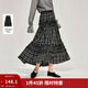 茵曼（INMAN）復古花邊拼接格紋半身裙2026春季女裝新款高腰顯瘦大擺長(cháng)裙 黑白格 S