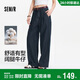 森馬（Semir）牛仔褲女夏半松緊腰純棉寬松闊腿褲腰帶顯瘦高街長(cháng)褲103325124014