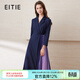 愛(ài)特愛(ài)（EITIE）春季新款商場(chǎng)同款翻領(lǐng)收腰顯瘦七分袖撞色裙擺時(shí)尚連衣裙6507255 深藍色31 XL 170