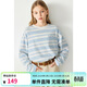 ELLE KIDS春季新款女童圓領(lǐng)復古藍白條紋全棉休閑打底衫寬松長(cháng)袖T恤上衣