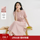 茵曼2026夏季女裝新款歐若風(fēng)圓領(lǐng)抽褶腰帶棉質(zhì)混紡短袖氣質(zhì)連衣裙 淺粉色 M