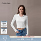 Calvin KleinJeans春秋女士休閑通勤ck刺繡羅紋彈力純色短款長(cháng)袖T恤POLO衫