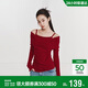 森馬（Semir）騏驥紅色毛衣女性感蕩領(lǐng)收腰上衣26本命年馬年女衣服109126107001