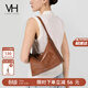 VANESSA HOGAN VH女包冉冉hobo包輕奢通勤手提包油蠟牛皮斜挎單肩包包生日禮物 雅丹棕-中號