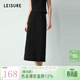 leisure三彩麗雪【褶皺肌理半裙】2025秋極簡(jiǎn)風(fēng)顯瘦直筒高腰半截裙女 漆黑色 XL