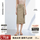 朗姿法式夏季高腰顯瘦黑色半身裙氣質(zhì)長(cháng)款直筒包臀裙新款半裙子女 深米色3 S