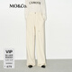 MO&Co.休閑褲秋冬厚實(shí)牦牛絨棉質(zhì)舒暖抽繩高腰運動(dòng)風(fēng)闊腿褲boxyfit 米白色 M
