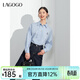 LAGOGO純棉藍白條紋刺繡長(cháng)袖襯衫女拉谷谷春秋新款清新百搭上衣 藍白(NV) S
