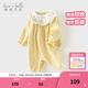 戴維貝拉（DAVE＆BELLA）滿(mǎn)月女寶寶衣服嬰兒爬服幼童連體衣春季新款幼兒睡衣小童包屁衣 黃色格【現貨】 66cm （建議身高59-66cm）