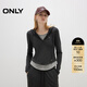 ONLY2025秋季新款軟糯親膚修身假兩件連帽抽繩衛衣女|12539S011 G42深花灰色 M