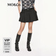 MO&Co.短裙摩安珂春秋高智學(xué)院風(fēng)立體工字褶中低腰半身裙 黑色 L