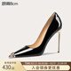 Lily Wei2025年春新款單鞋女尖頭細跟高跟鞋設計感氣質(zhì)名媛大小碼女鞋 黑色【跟高8cm】 36
