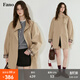 fano studios范洛Fano 英倫風(fēng)范袖口撞色格紋拼接中長(cháng)款金屬四合扣風(fēng)衣外套女 卡其色第二批 M