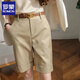 羅蒙（ROMON）短褲女夏季2026新款韓版高腰顯瘦直筒中褲休閑闊腿褲夏天女 卡其色 L