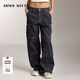 MISS SIXTY【免費改褲】牛仔褲復古顯瘦百搭女工裝風(fēng)口袋低腰直筒長(cháng)褲潮酷 深藍 M (27-28碼)
