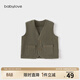babylove【清倉】嬰幼兒馬甲春秋燈芯絨坎肩背心小馬褂休閑百搭開(kāi)衫嬰兒 茶綠 80 cm