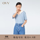 OVV【重磅真絲】春夏熱賣(mài)女裝元氣海軍領(lǐng)條紋短袖襯衫上衣 淺藍條紋07 S