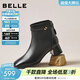 百麗（Belle）氣質(zhì)羊皮時(shí)裝靴女冬季新款商場(chǎng)同款高跟通勤優(yōu)雅短靴3LI44DD5 黑色-單里 37 (235mm)