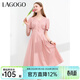LAGOGO氣質(zhì)收腰舒適透氣連衣裙女拉谷谷夏季新款泡泡袖顯瘦A字裙 粉紅色(H8) L