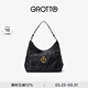 GROTTO個(gè)樂(lè )經(jīng)典黑石hobo包大小號植鞣綿羊皮腋下單肩斜挎軟包通勤禮物 經(jīng)典黑 金標L