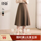 歐莎（OSA）毛呢半身裙女秋冬季2025年新款復古高腰傘裙中長(cháng)款a字裙子 咖啡色 XL