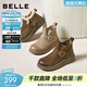 百麗（Belle）復古擦色鞋頭牛皮休閑靴女冬季新款商場(chǎng)厚底短靴E5D1DDD5 棕色 38 (240mm)