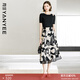 顏域黑色印花半身裙女夏季2026新款正反兩穿A字裙中長(cháng)款高腰裙子 黑花 L