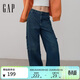 蓋璞（GAP）女裝秋季款復古水洗無(wú)彈中腰寬松闊腿工裝牛仔褲長(cháng)褲793182