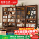 格雅木語(yǔ)黑胡桃落地實(shí)木小書(shū)柜一體靠墻展示書(shū)架收納立柜置物架組合帶玻璃 840尺寸金屬門(mén)D款(含燈帶)