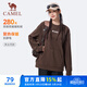 駱駝（CAMEL）雙面搖粒絨衛衣男女寬松休閑長(cháng)袖套頭衫 J35CA9L3009 法式棕 M