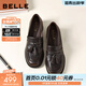 百麗（Belle）氣質(zhì)流蘇牛皮樂(lè )福鞋女2026春新質(zhì)感粗高跟通勤單鞋B2970AA6 咖色 39 (245mm)