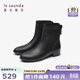 萊爾斯丹秋冬新款簡(jiǎn)約通勤舒適拉鏈短筒低跟女短靴真皮時(shí)裝靴5T28101 黑色 BKK 36