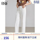 歐莎白色高腰牛仔褲女2025年夏季新款梨型身材顯瘦九分直筒褲 白色 L